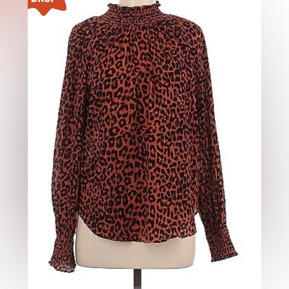 LOFT Orange and Black Leopard Print Blouse - Picture 2 of 9
